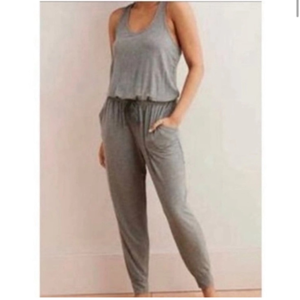 Aerie Viscose Knit Racerback Jogger Jumpsuit Drawstring Waist Pockets Grey S